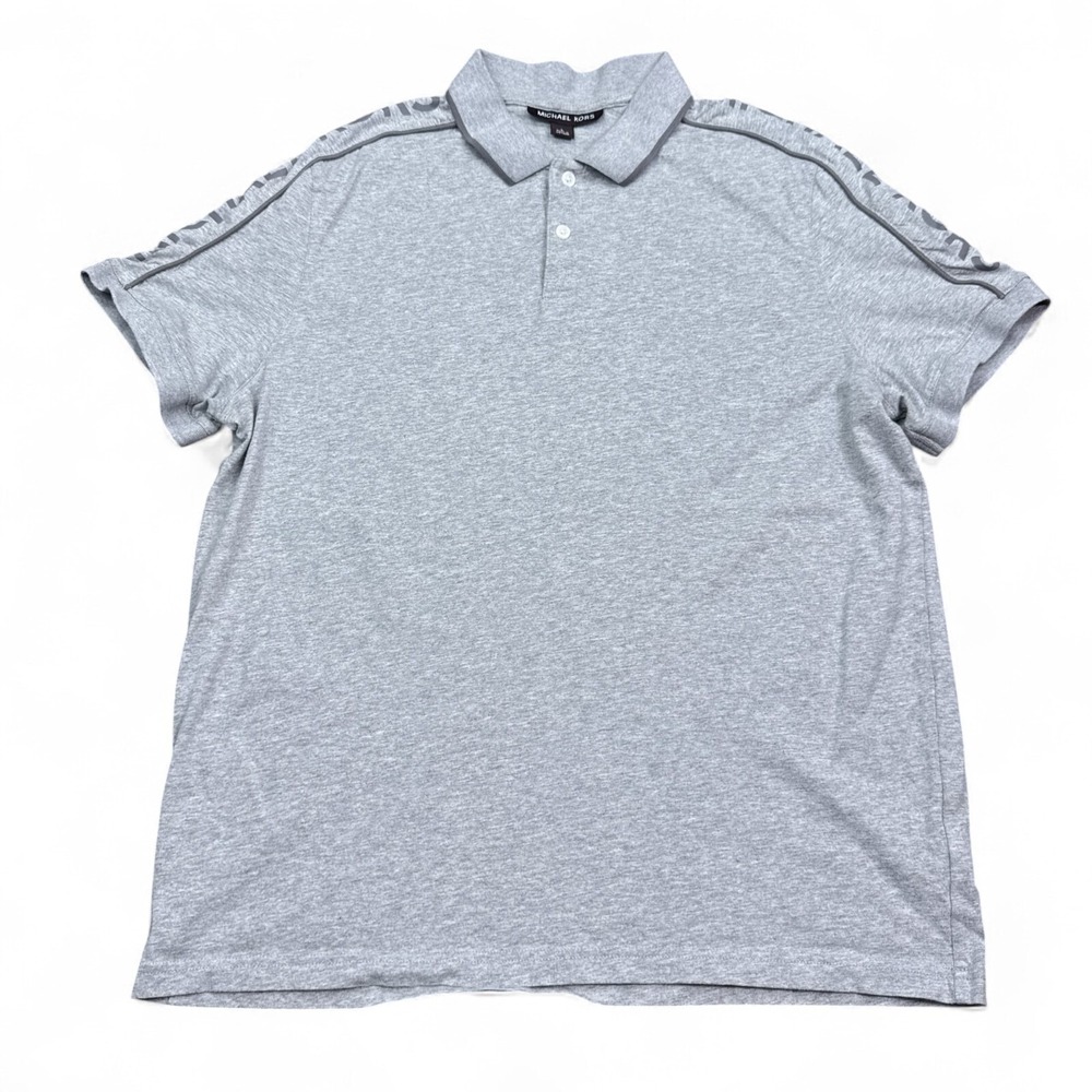Michael Kors MK Polo Shirt Mens Size‎ Large Gray Big Logo Casual Short Sleeve